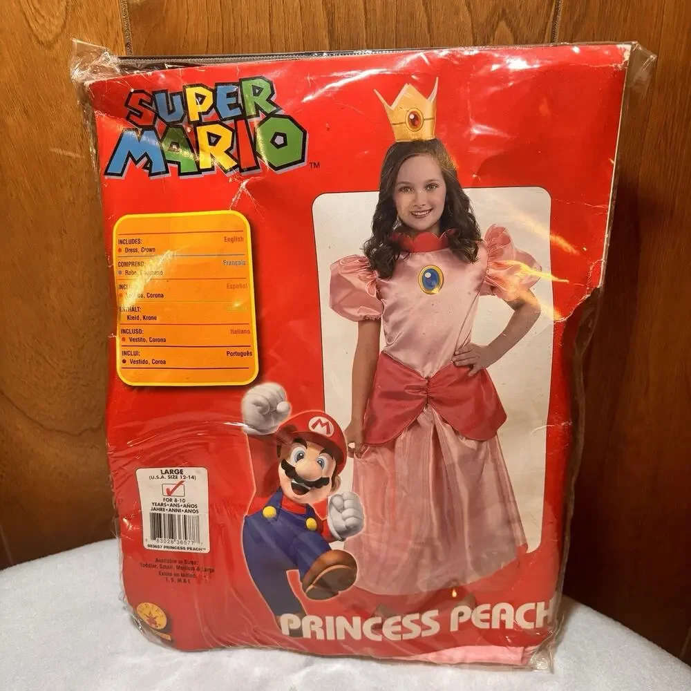 Super Mario Princess Peach Costume Girls Large 12-14 Rubie’s Dress Crown